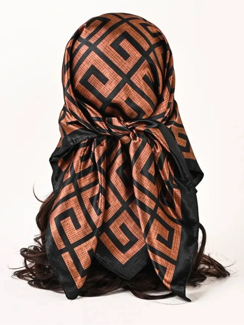 Geometric Pattern Brown and Black Square Scarf - Women Accessories